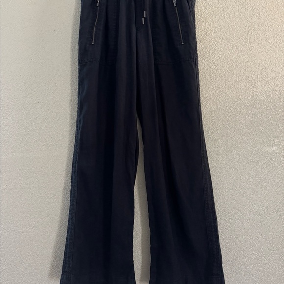 Athleta Pants 12P Cabo Wide-Leg High Rise Joggers Black Linen - Picture 5 of 12